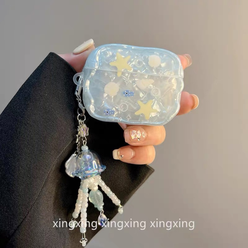 Zaštitna futrola za AirPods s uzorkom školjke i mašnicom, TPU materijal, otisak, prilagodljivo