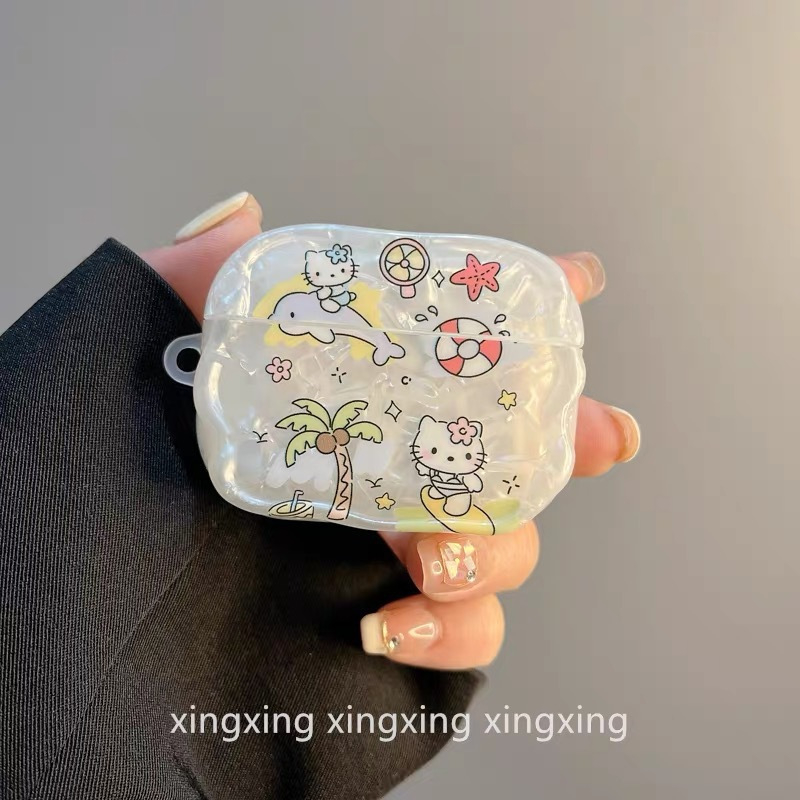 Zaštitna futrola za AirPods s uzorkom školjke i mašnicom, TPU materijal, otisak, prilagodljivo