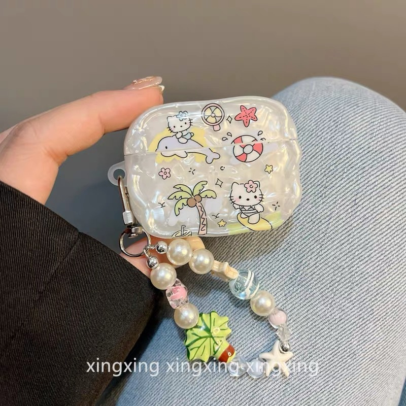 Zaštitna futrola za AirPods s uzorkom školjke i mašnicom, TPU materijal, otisak, prilagodljivo