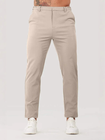 Muške poslovne hlače ravnog kroja, srednji pojas, jednobojne, poliesterska smjesa 30-50%