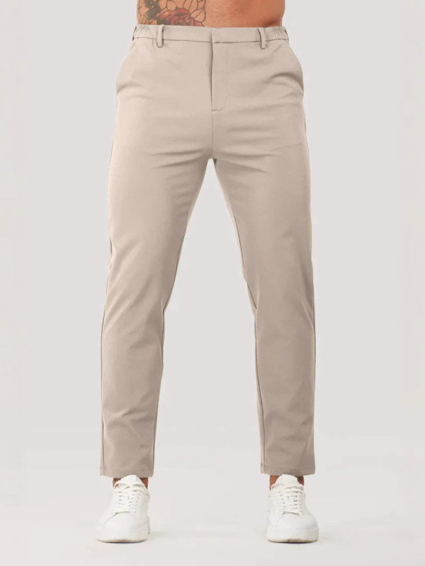 Muške poslovne hlače ravnog kroja, srednji pojas, jednobojne, poliesterska smjesa 30-50%