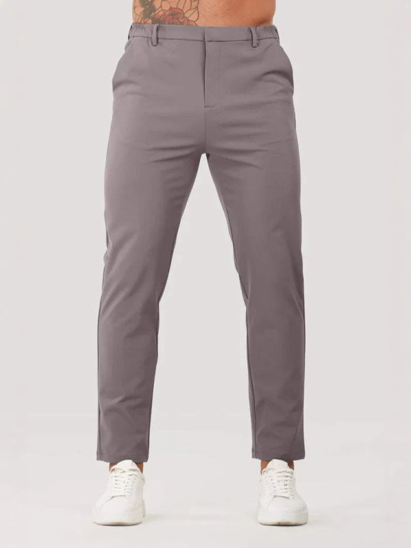 Muške poslovne hlače ravnog kroja, srednji pojas, jednobojne, poliesterska smjesa 30-50%