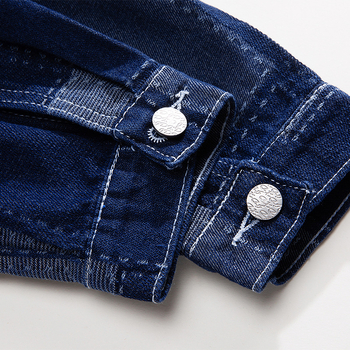 Muška traper jakna kariranog uzorka s kontrastnom bojom, britski stil, rever, jednostruko zatvaranje, dugi rukavi, regular kroj, pamuk podstava, 70% pamuk, 28% poliester, 2% regenerirana celuloza