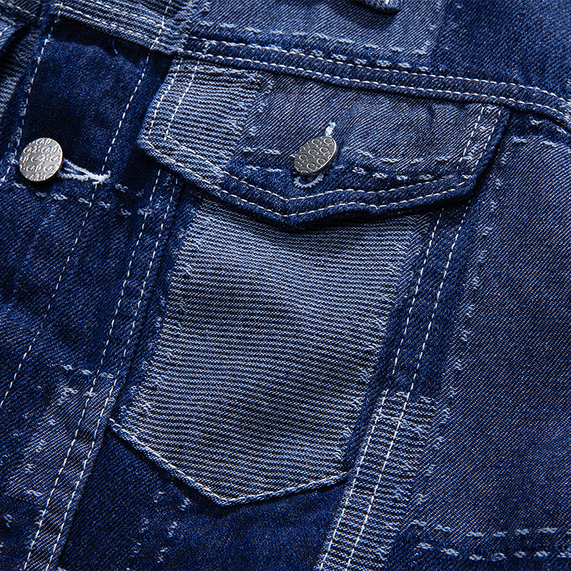 Muška traper jakna kariranog uzorka s kontrastnom bojom, britski stil, rever, jednostruko zatvaranje, dugi rukavi, regular kroj, pamuk podstava, 70% pamuk, 28% poliester, 2% regenerirana celuloza