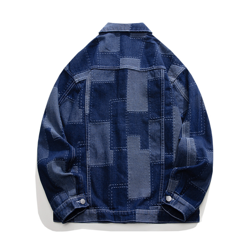 Muška traper jakna kariranog uzorka s kontrastnom bojom, britski stil, rever, jednostruko zatvaranje, dugi rukavi, regular kroj, pamuk podstava, 70% pamuk, 28% poliester, 2% regenerirana celuloza