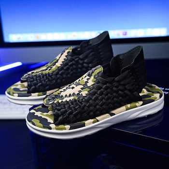 Sandale bărbați împletite, cu deget deschis, vamp și căptușeală din microfibră, talpă PU, respirabile