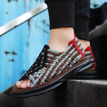 Sandale bărbați împletite, cu deget deschis, vamp și căptușeală din microfibră, talpă PU, respirabile