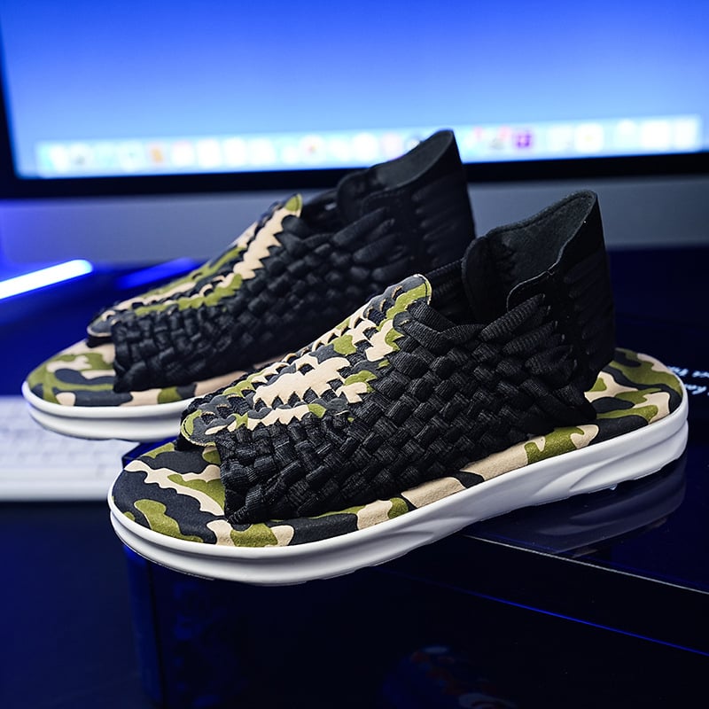 Sandale bărbați împletite, cu deget deschis, vamp și căptușeală din microfibră, talpă PU, respirabile