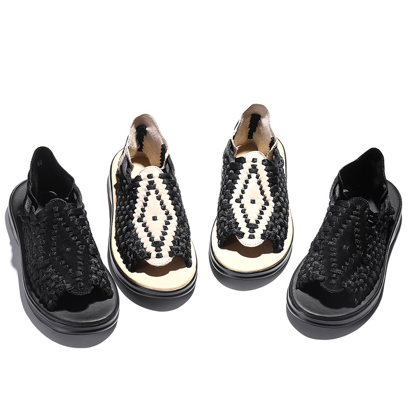 Sandale bărbați împletite, cu deget deschis, vamp și căptușeală din microfibră, talpă PU, respirabile