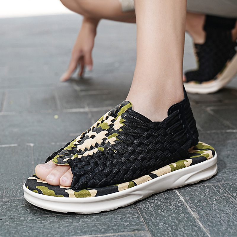 Sandale bărbați împletite, cu deget deschis, vamp și căptușeală din microfibră, talpă PU, respirabile