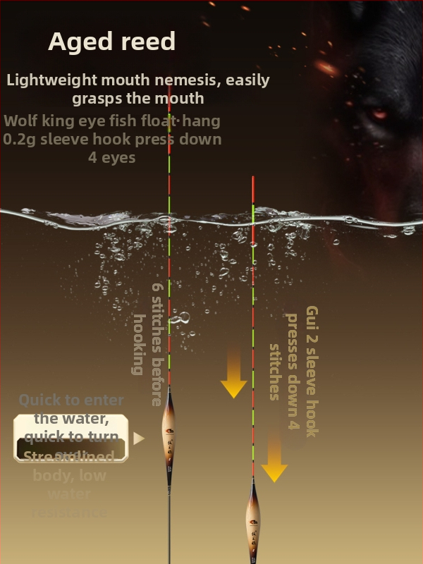 Plută de pescuit pentru deriva verticală: ultra-sensibilă, foarte vizibilă, design îngroșat pentru competiții (material: trestie; marcă: Wolf King Eyes; origine: China)