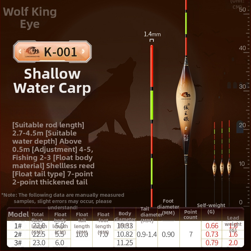 Plută de pescuit pentru deriva verticală: ultra-sensibilă, foarte vizibilă, design îngroșat pentru competiții (material: trestie; marcă: Wolf King Eyes; origine: China)