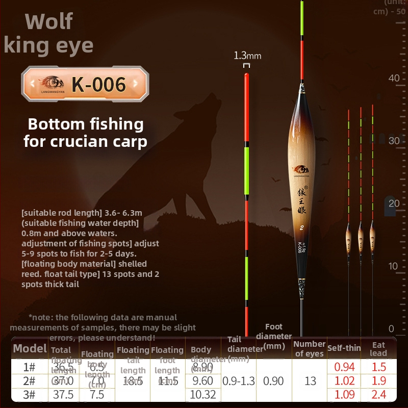 Plută de pescuit pentru deriva verticală: ultra-sensibilă, foarte vizibilă, design îngroșat pentru competiții (material: trestie; marcă: Wolf King Eyes; origine: China)