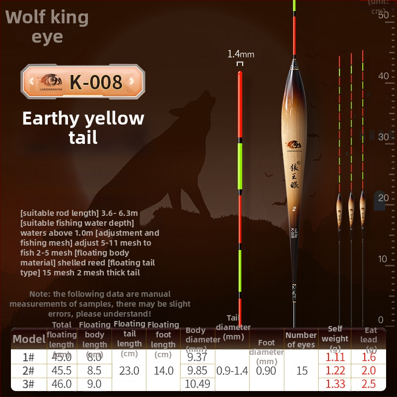 Plută de pescuit pentru deriva verticală: ultra-sensibilă, foarte vizibilă, design îngroșat pentru competiții (material: trestie; marcă: Wolf King Eyes; origine: China)