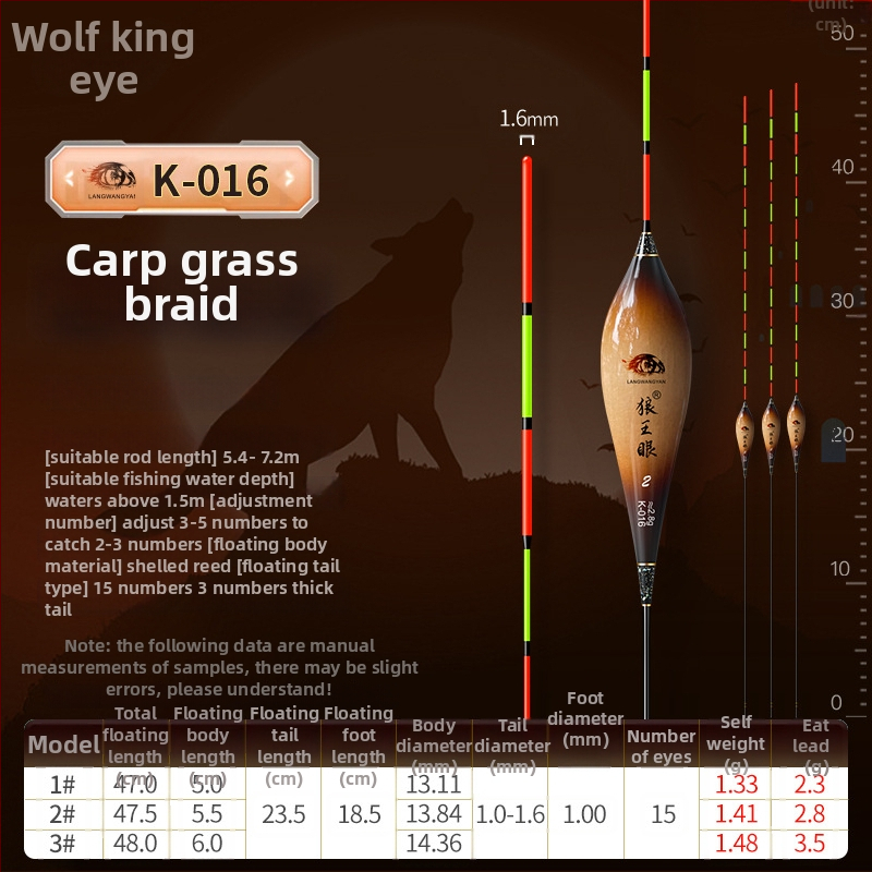Plută de pescuit pentru deriva verticală: ultra-sensibilă, foarte vizibilă, design îngroșat pentru competiții (material: trestie; marcă: Wolf King Eyes; origine: China)