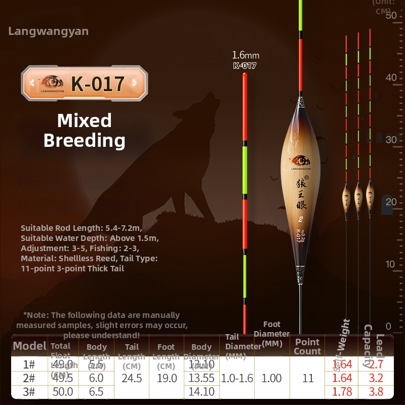 Plută de pescuit pentru deriva verticală: ultra-sensibilă, foarte vizibilă, design îngroșat pentru competiții (material: trestie; marcă: Wolf King Eyes; origine: China)