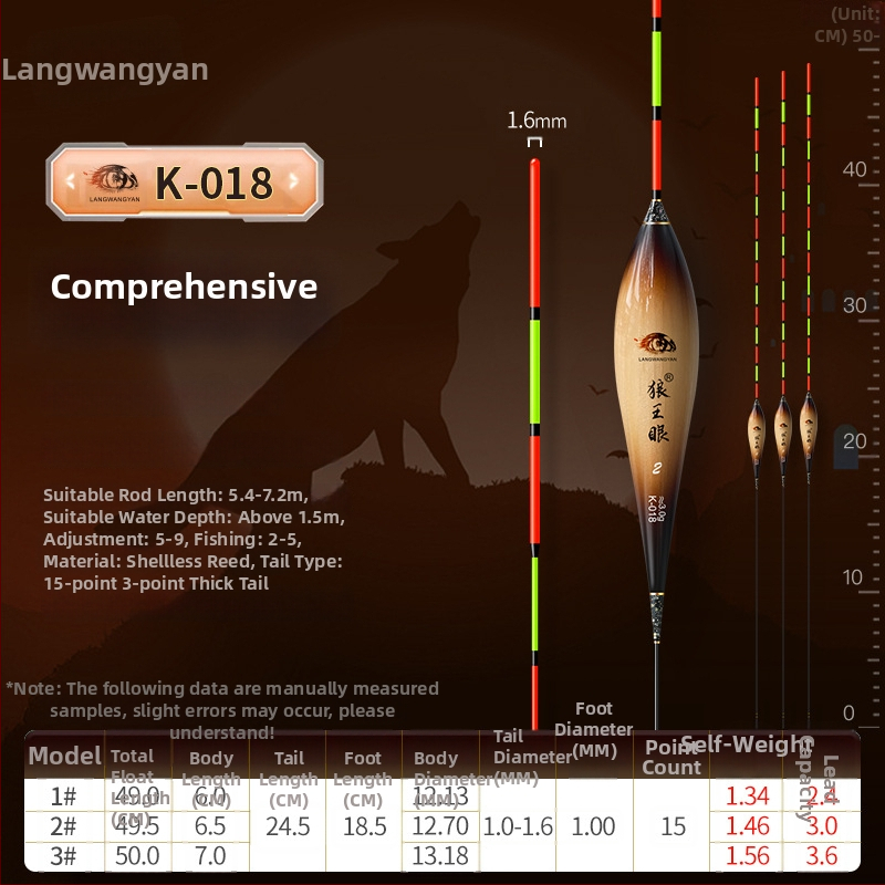 Plută de pescuit pentru deriva verticală: ultra-sensibilă, foarte vizibilă, design îngroșat pentru competiții (material: trestie; marcă: Wolf King Eyes; origine: China)