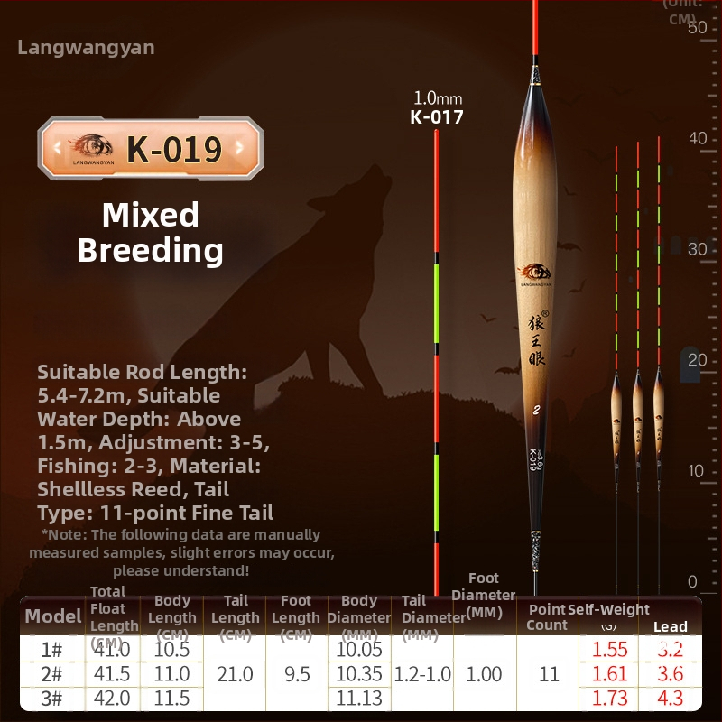 Plută de pescuit pentru deriva verticală: ultra-sensibilă, foarte vizibilă, design îngroșat pentru competiții (material: trestie; marcă: Wolf King Eyes; origine: China)
