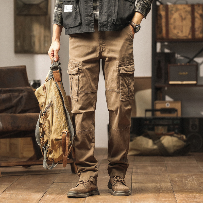 Muške radne hlače casual, 97,5% pamuk, ravni kroj, srednje visine struka, više džepova, zatvarač