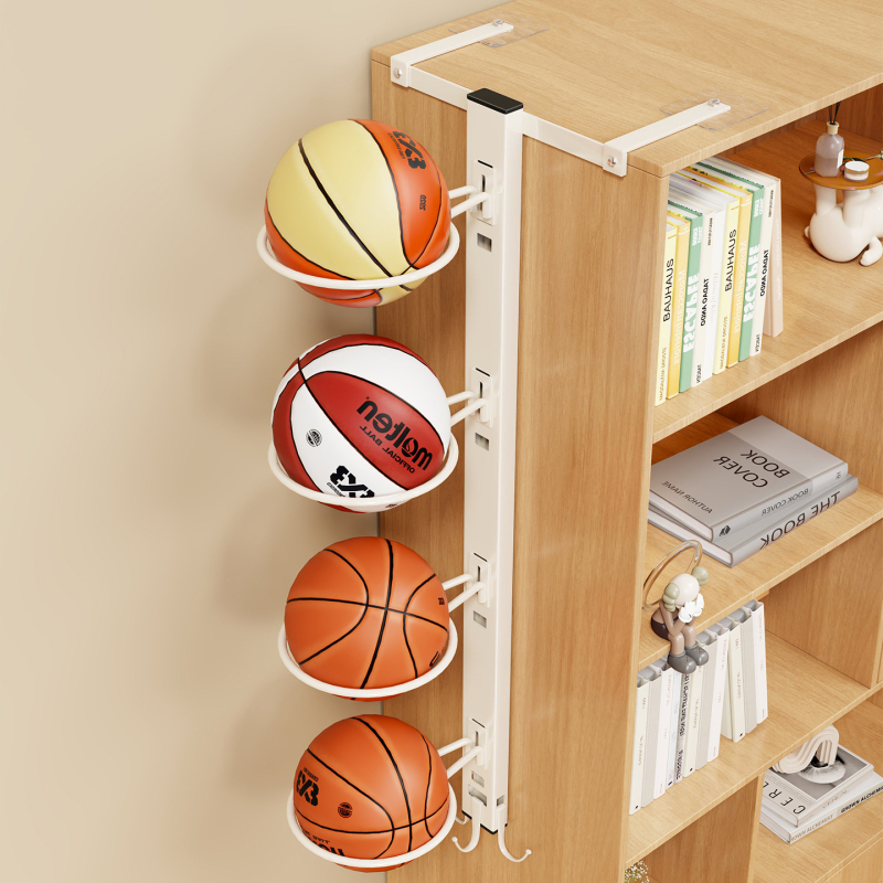 Raft de perete pentru mingi, montat fără găuri, lângă dulap – suport multi-etajat pentru baschet, volei și fotbal (Material: fier forjat; Brand: Qin qi; Greutate: 1; Categorie: raft pentru mingi)