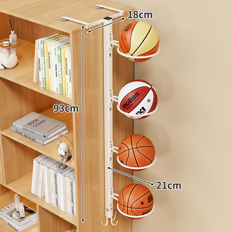 Raft de perete pentru mingi, montat fără găuri, lângă dulap – suport multi-etajat pentru baschet, volei și fotbal (Material: fier forjat; Brand: Qin qi; Greutate: 1; Categorie: raft pentru mingi)