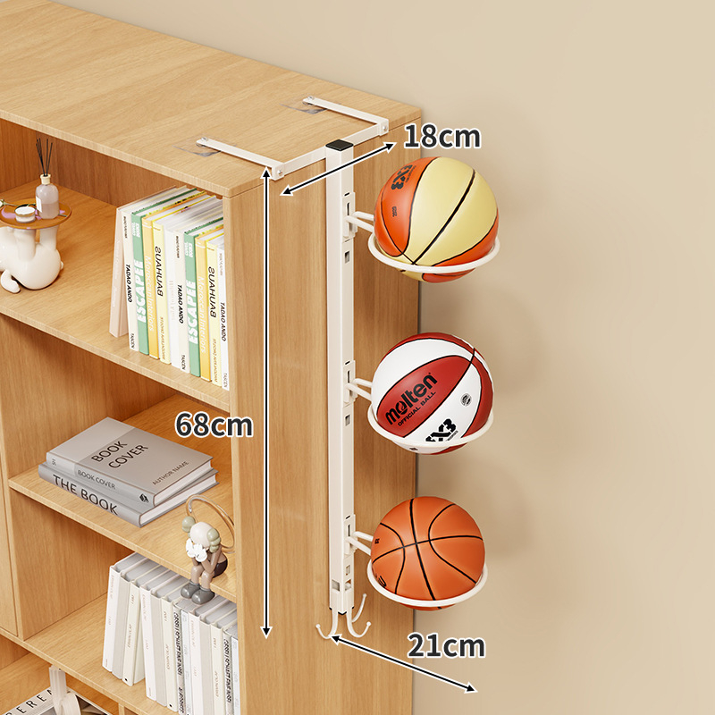 Raft de perete pentru mingi, montat fără găuri, lângă dulap – suport multi-etajat pentru baschet, volei și fotbal (Material: fier forjat; Brand: Qin qi; Greutate: 1; Categorie: raft pentru mingi)