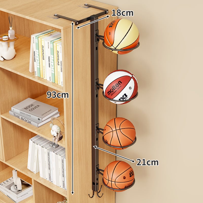 Raft de perete pentru mingi, montat fără găuri, lângă dulap – suport multi-etajat pentru baschet, volei și fotbal (Material: fier forjat; Brand: Qin qi; Greutate: 1; Categorie: raft pentru mingi)