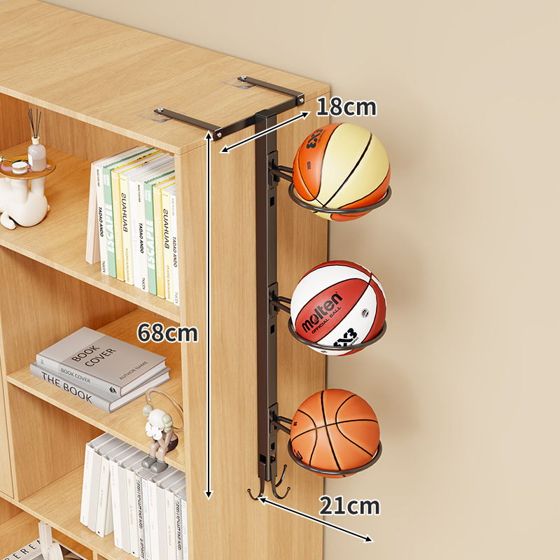 Raft de perete pentru mingi, montat fără găuri, lângă dulap – suport multi-etajat pentru baschet, volei și fotbal (Material: fier forjat; Brand: Qin qi; Greutate: 1; Categorie: raft pentru mingi)