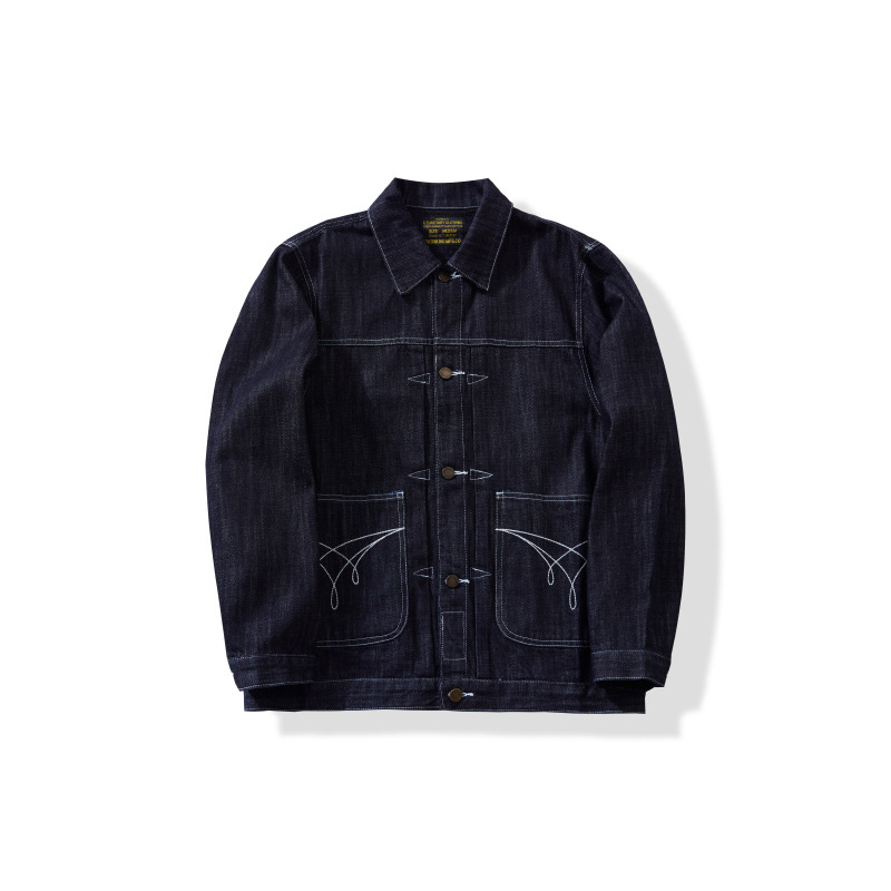 Jakna od pamuka denim s vintage stilom, rever, jednostruko kopcanje, patch džepovi, pjeskano pranje, normalan kroj, dugi rukavi, za proleće i jesen