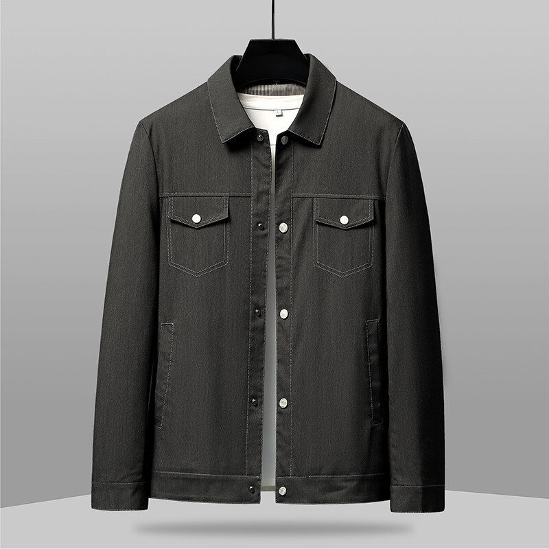 Muška jakna minimalističkog stila, s reverom, jednostruko kopčanje, jednofarbna, dugi rukavi