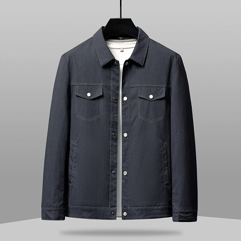 Muška jakna minimalističkog stila, s reverom, jednostruko kopčanje, jednofarbna, dugi rukavi