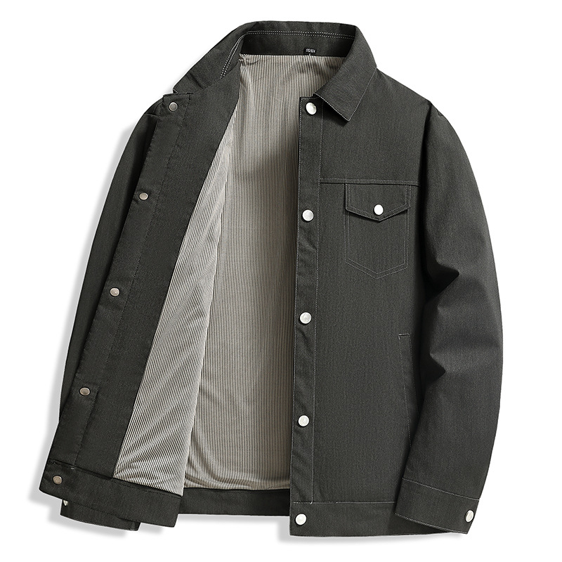 Muška jakna minimalističkog stila, s reverom, jednostruko kopčanje, jednofarbna, dugi rukavi