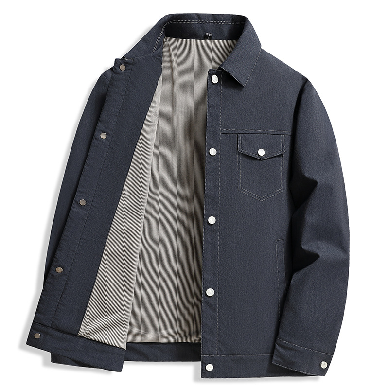 Muška jakna minimalističkog stila, s reverom, jednostruko kopčanje, jednofarbna, dugi rukavi