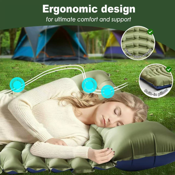 Dvostruko napuhivački kamping ležaljka s ugrađenom pumpom, dvostruka konstrukcija, težina 1,55 kg, nosivost 350 kg, površina od kompozitnog platna