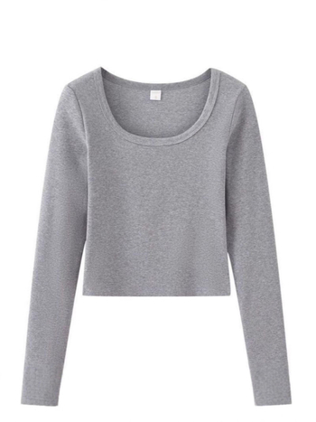 Ženska pamučna majica s dugim rukavima, U-vrat, slim fit, baselayer, jednobojna, jesen 2025