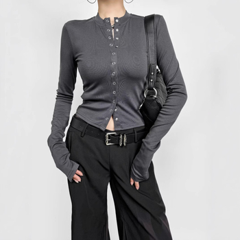 T-shirt kardigan top, uskim krojem, dugi rukavi, okrugli izrez, pamuk 90–95%
