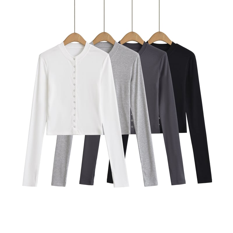 T-shirt kardigan top, uskim krojem, dugi rukavi, okrugli izrez, pamuk 90–95%
