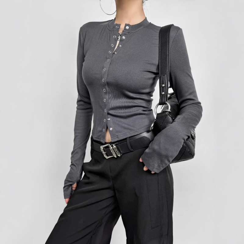 T-shirt kardigan top, uskim krojem, dugi rukavi, okrugli izrez, pamuk 90–95%