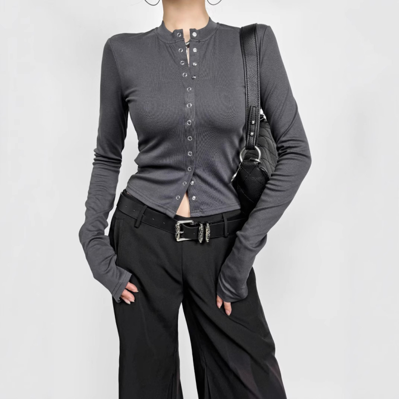 T-shirt kardigan top, uskim krojem, dugi rukavi, okrugli izrez, pamuk 90–95%