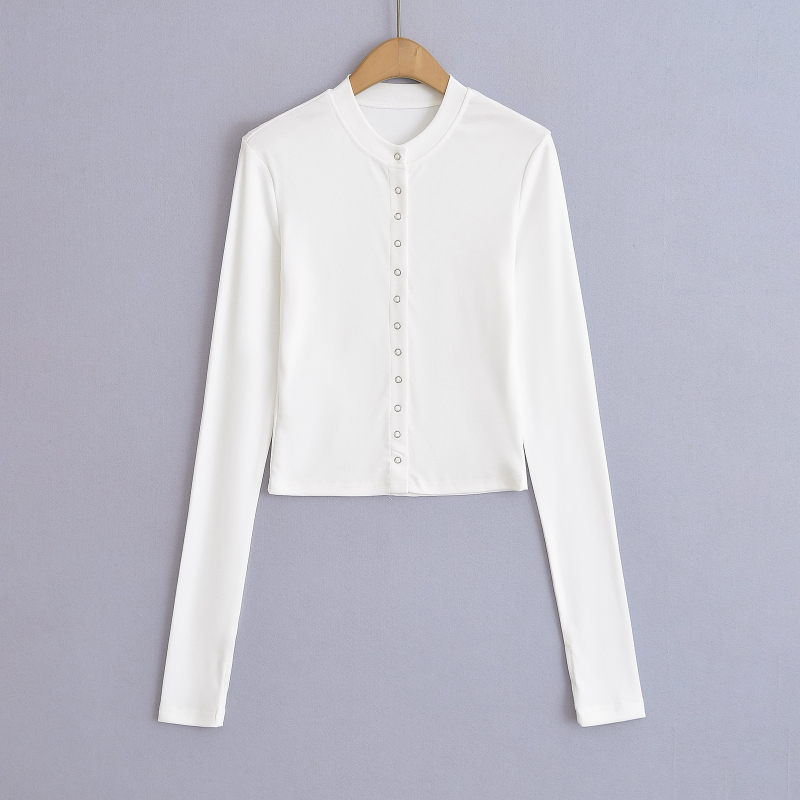 T-shirt kardigan top, uskim krojem, dugi rukavi, okrugli izrez, pamuk 90–95%
