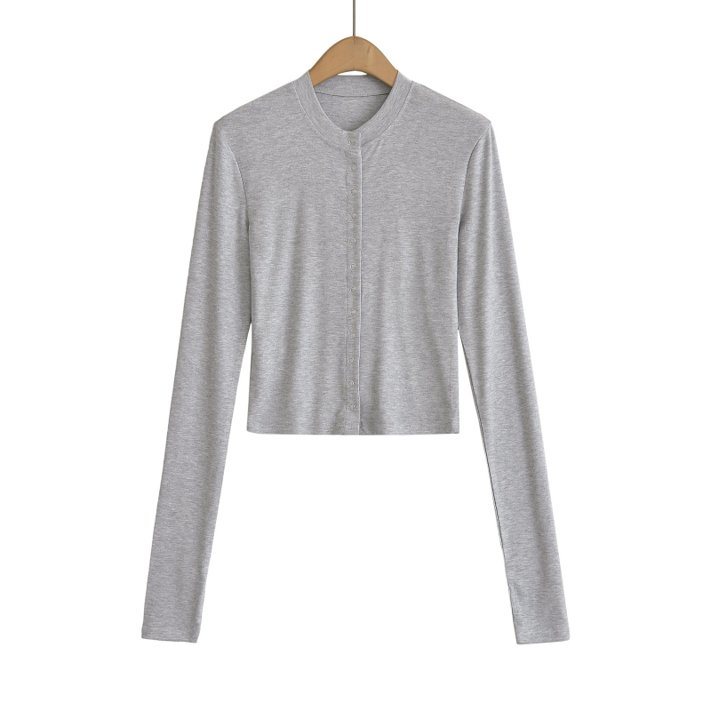 T-shirt kardigan top, uskim krojem, dugi rukavi, okrugli izrez, pamuk 90–95%