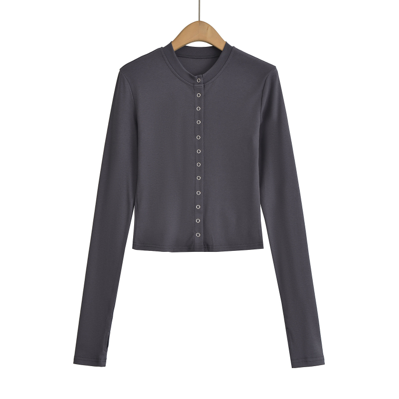 T-shirt kardigan top, uskim krojem, dugi rukavi, okrugli izrez, pamuk 90–95%