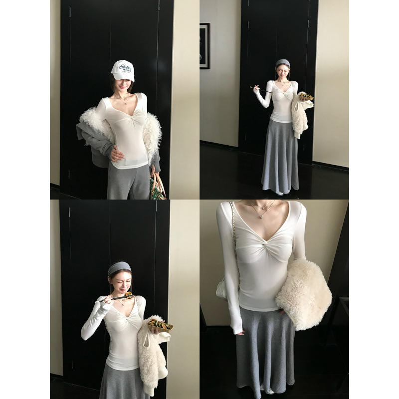 Majica s dugim rukavima od 95% pamuka, okrugli izrez, uski kroj, pletena izrada, gradski stil