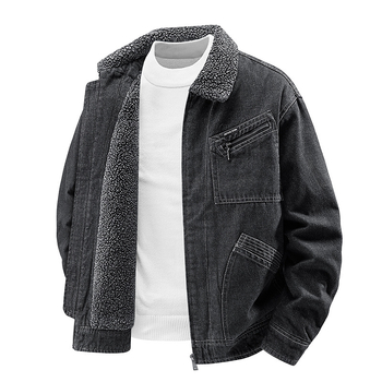 Muška traper jakna s reverom i zatvaračem; debela zimska jakna; vanjski 90% poliester, podstava 90% poliester; bočne džepove; normalna dužina; dugi rukavi