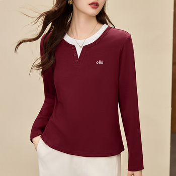 Pamukasta T majica s okruglim izrezom, dugim rukavima, slobodan kroj, jesen 2025