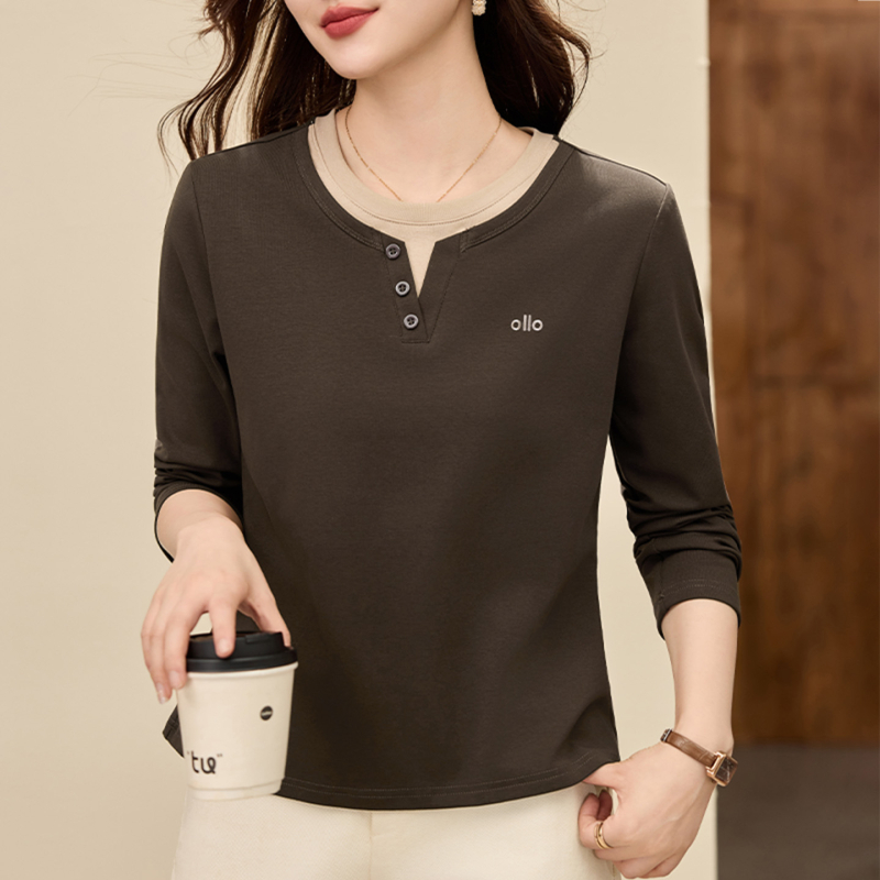 Pamukasta T majica s okruglim izrezom, dugim rukavima, slobodan kroj, jesen 2025