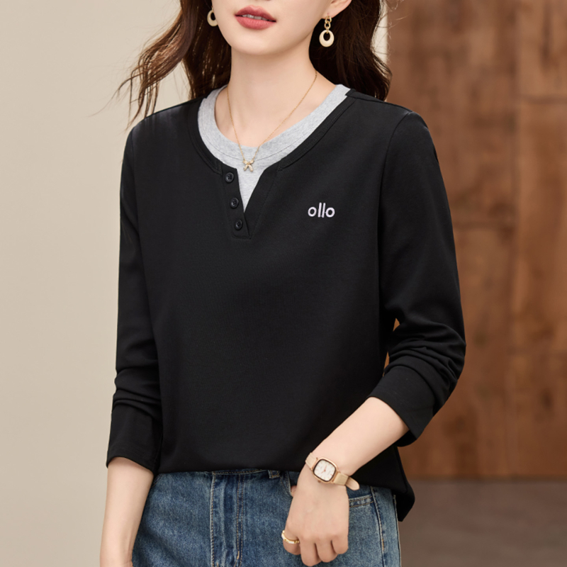 Pamukasta T majica s okruglim izrezom, dugim rukavima, slobodan kroj, jesen 2025