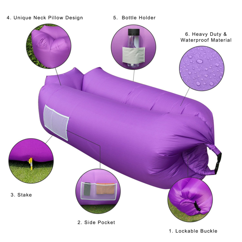 Naduvani lounge kauč s površinom od poliestera; težina 1,2 kg; nosivost do 400 kg.