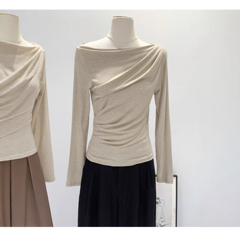 Lyocell majica s patchworkom i plisiranom, dugi rukavi, ovratnik s jednim redom, 70–80% Lyocell, ≤30% Spandex