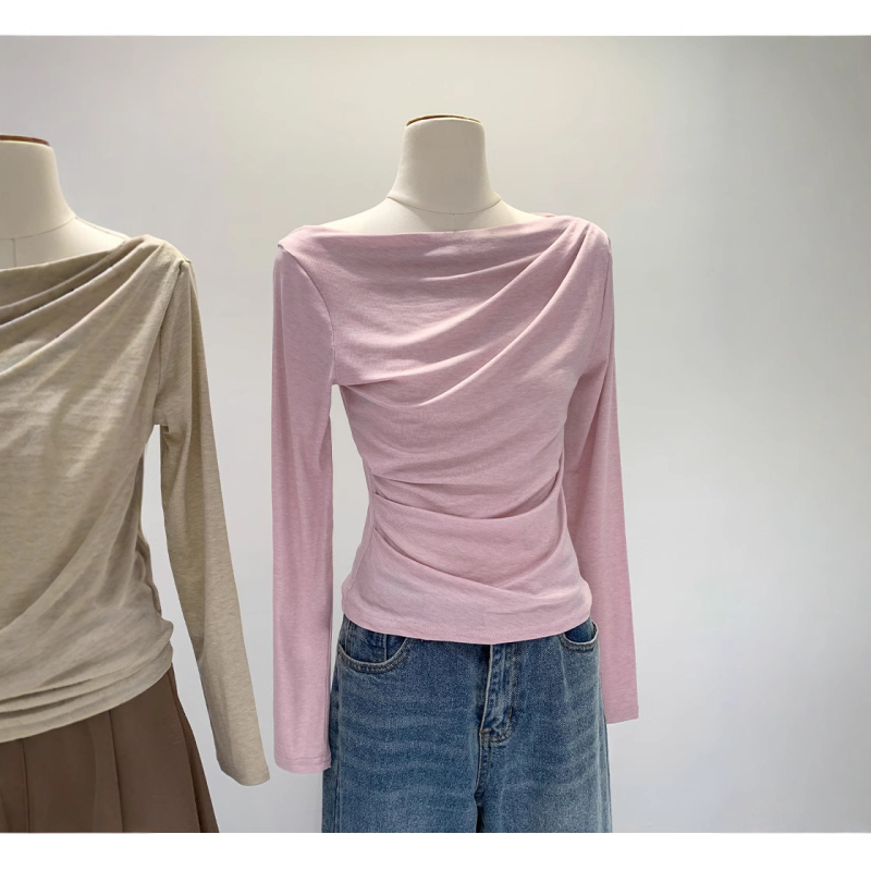 Lyocell majica s patchworkom i plisiranom, dugi rukavi, ovratnik s jednim redom, 70–80% Lyocell, ≤30% Spandex